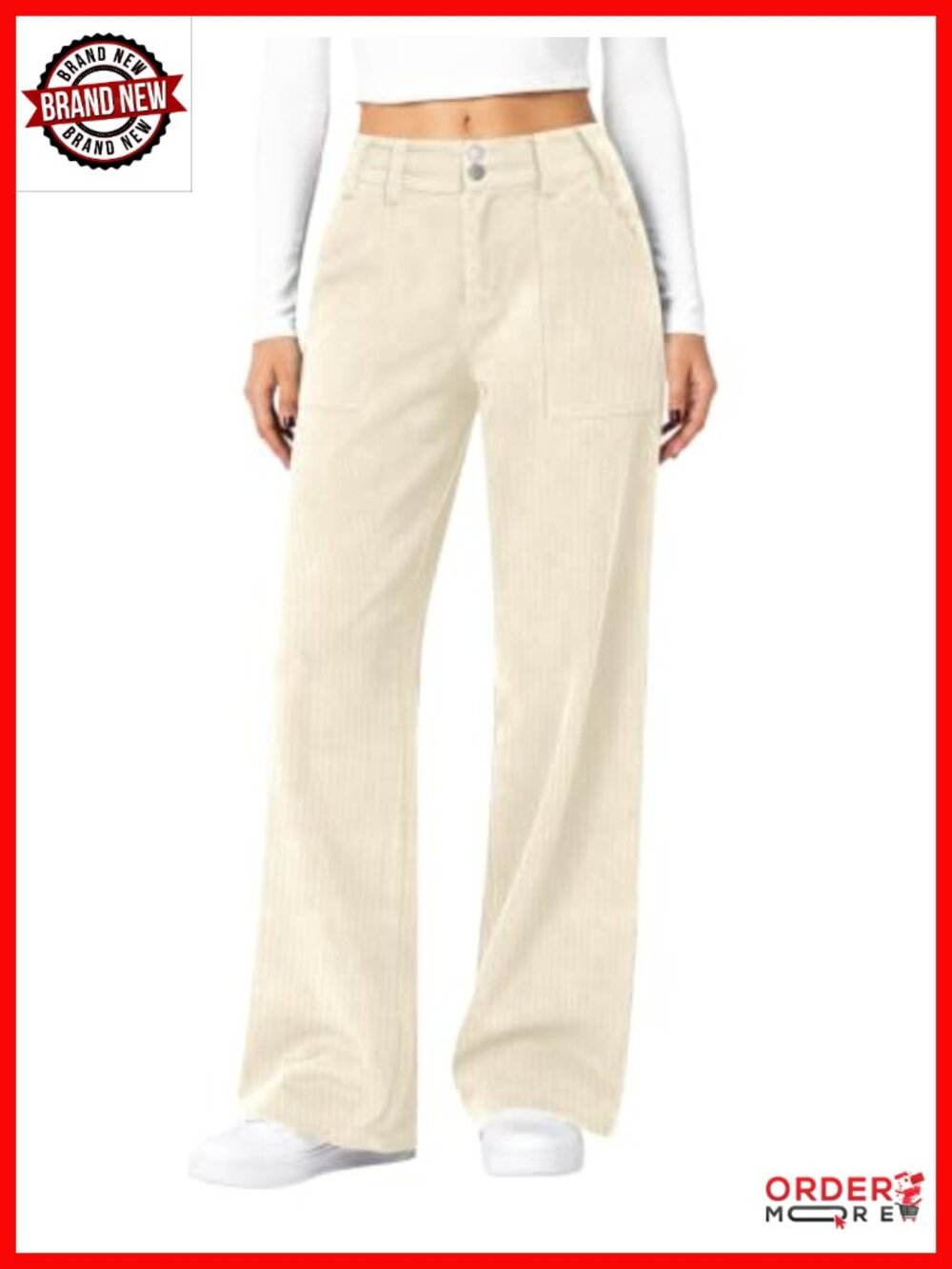 Wide Leg Corduroy Pants Mid Rise Slight Flare 30" Inseam Casual Fall Winter